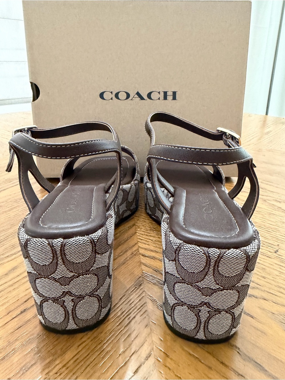COACH Brown C Signature Platform Sandals - Picture 4 of 9